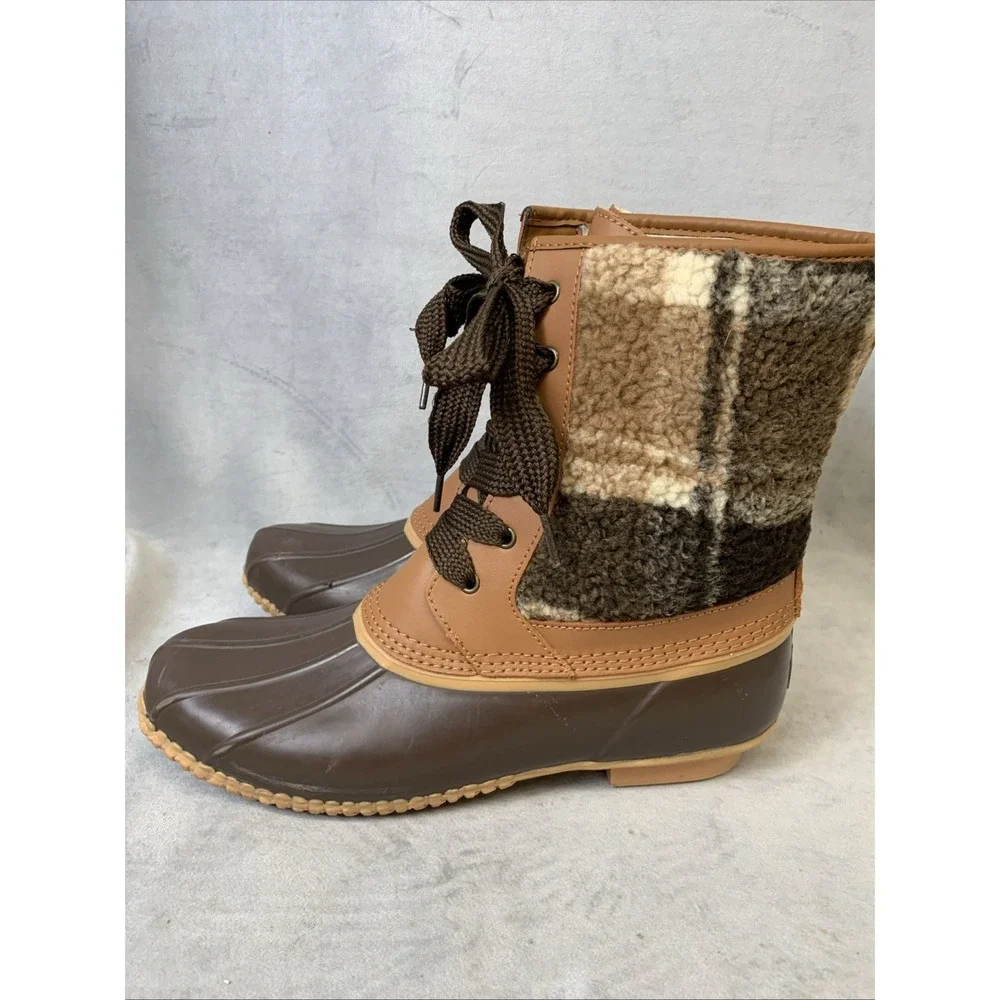 Lands End Duck Boots Women's Size 9.5 Insulated Sherpa Fleece Lined‎ Plaid
